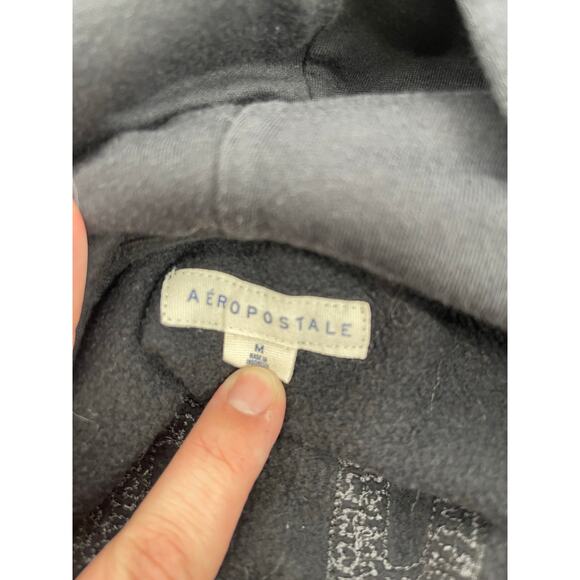 Aeropostale Black Hoodie Sequin Logo Kangaroo Pocket Size‎ Medium Y2K Skater - Picture 5 of 7